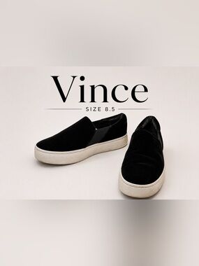 Vince Black Velvet Slip-On Platform Sneakers Women’s Size 8.5